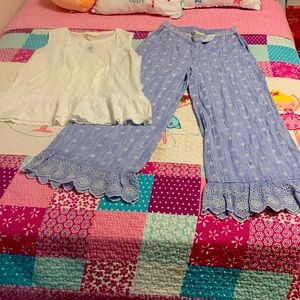 Size Medium Tantrums blue and white eyelet pants withh white eyelet top NWT New